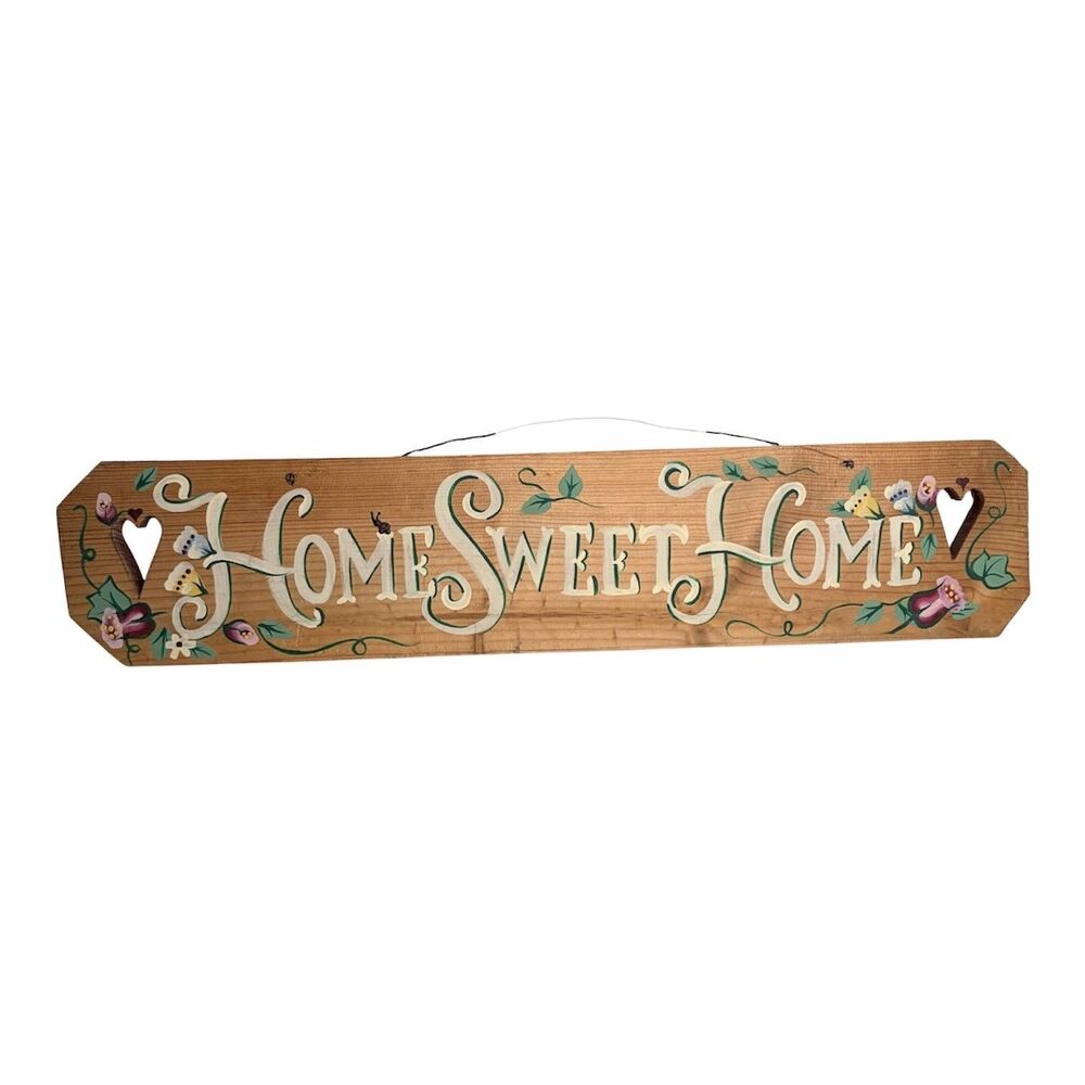 Vintage Cottagecore Wall Decor Wooden Sign Home Sweet Home Heart Floral  25.5"